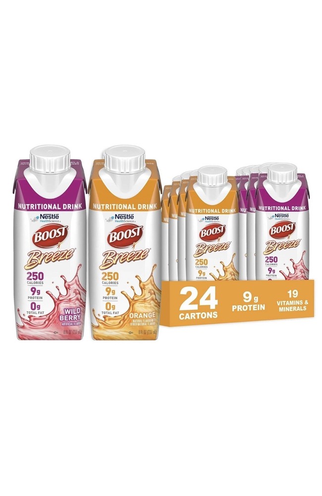 (24 Pack) BOOST Breeze Clear Nutritional Drink, 2 Flavors, Gluten Free, 8 Fl Oz