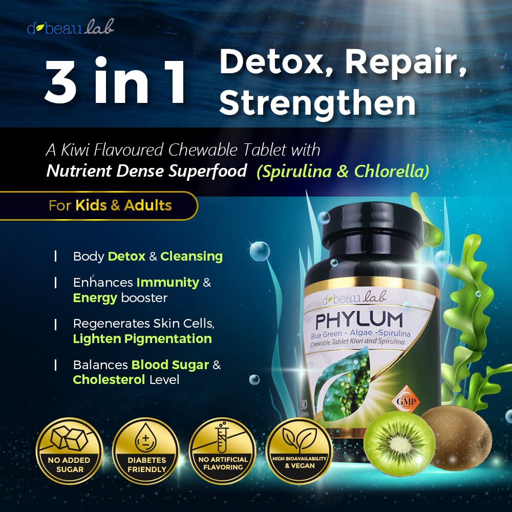 2x dBeauLab Phylum Natural Algae Spirulina Chlorella Superfood Chlorophyll 180s