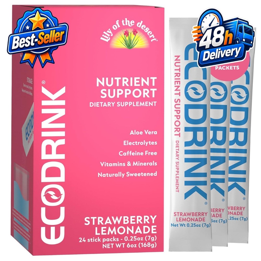 Eco Drink Nutrient Support Hydration Packets Strawberry Lemonade 24 Stick Packs