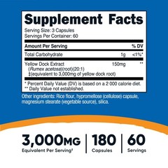 Nutricost Yellow Dock Extract (3,000mg Equivalent) 180 Capsules – 60 Servings
