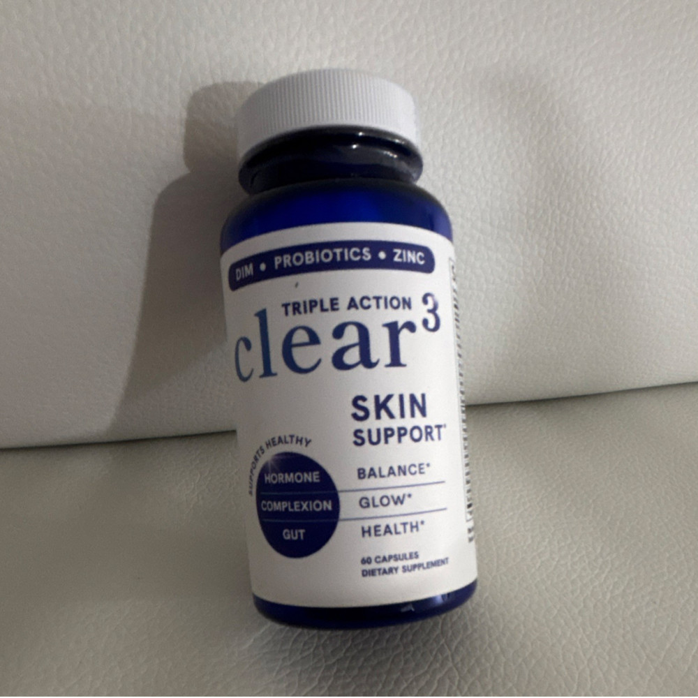Clear3 Triple Action Skin Support Dietary Supplement w/ DIM Probiotics Zinc, 60