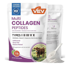 Multi Collagen Peptides Types I II III V X Unflavored Grass Fed NSF 1 lb