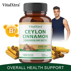 Ceylon Cinnamon Complex 2500mg,with Biotin for Glucose Levels & Vitality,120Caps