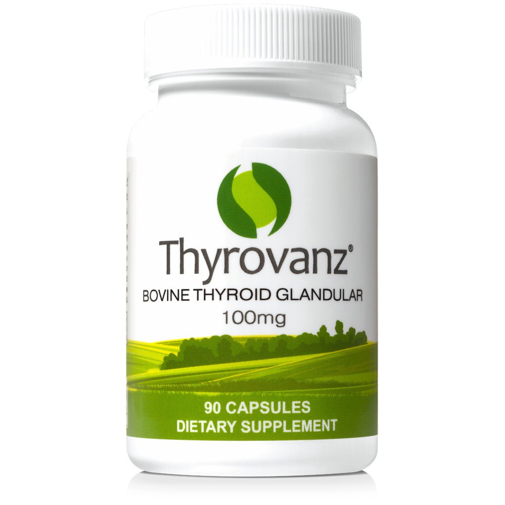 Thyrovanz 100mg Thyroid Support Supplement Thyroid Glandular Bovine 90 Capsules