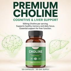 Choline Cap,Support Brain Focus,Memory & Healthy Liver Function,Non-GMO,30~120CT