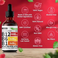 (2-Pack) Nusava B12 Drops 5000mcg – Vegan Liquid Supplement – Raspberry–