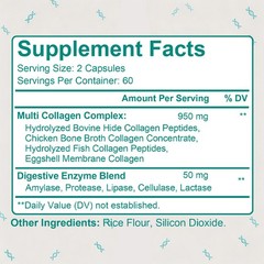 Multi Collagen Complex with Digestive Enzymes-Support Skin,Hair,Joint 30~120Caps