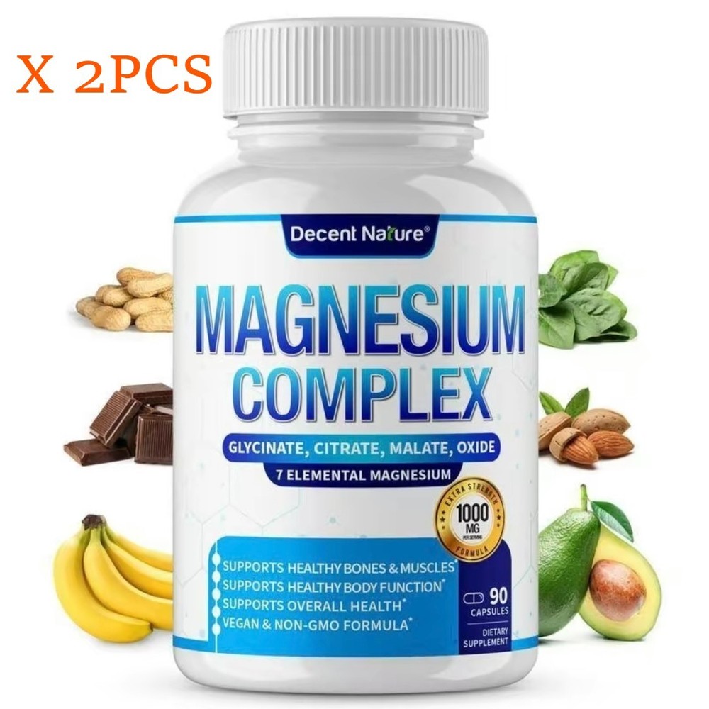 2 BOTTLES—Decent Nature Magnesium Complex1000mg-7Elemental Magnesium Capsules