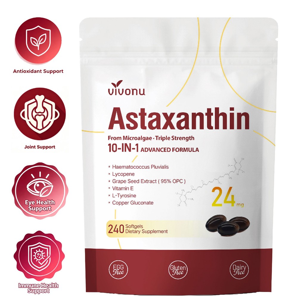 24mg Astaxanthin 10‑in‑1 Complex 240Softgels Antioxidant Skin Eye Immune Support