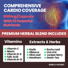 2 PACK Blood Pressure Support Supplement 90 Capsules – Healthy Heart, Cholestero