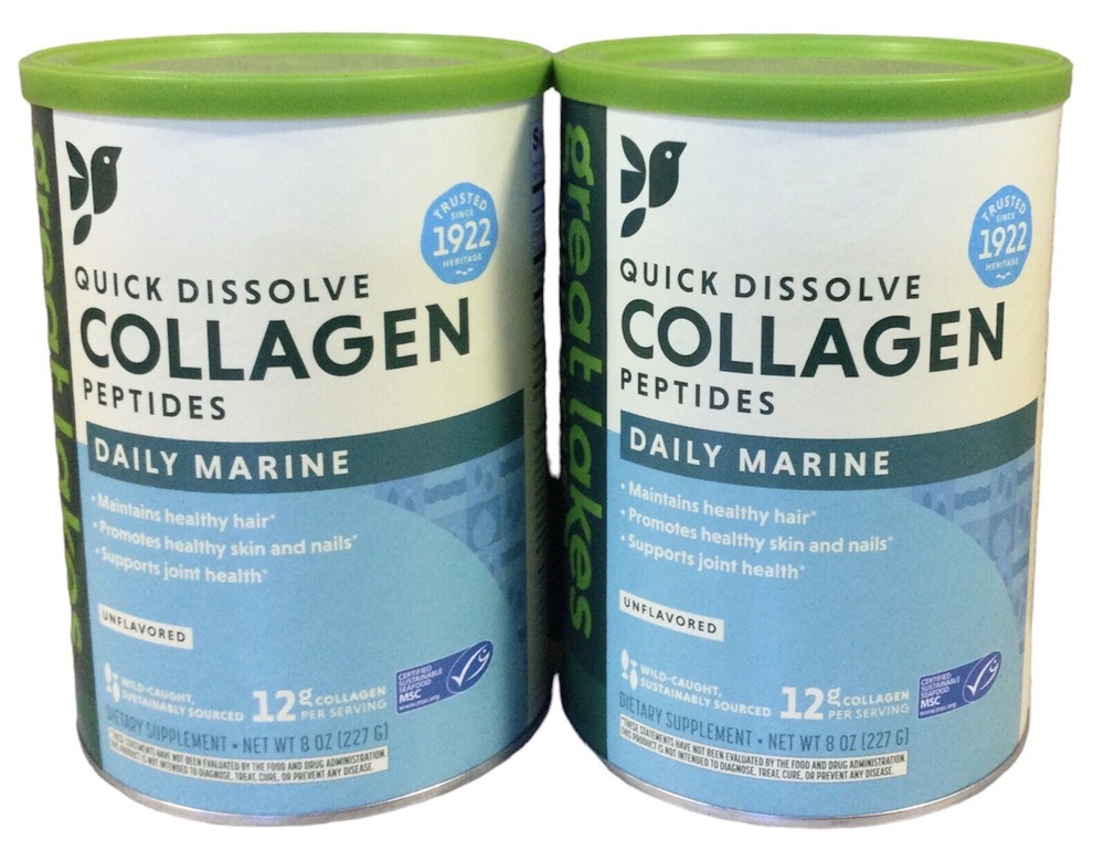 2pk Great Lakes Wellness Unflavored Collagen Peptide Daily Marine Powder 8oz Can