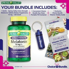 Spring Valley Extra Strength Melatonin 10mg Lemon Balm 120 Tab + Bonus Kit & Cas