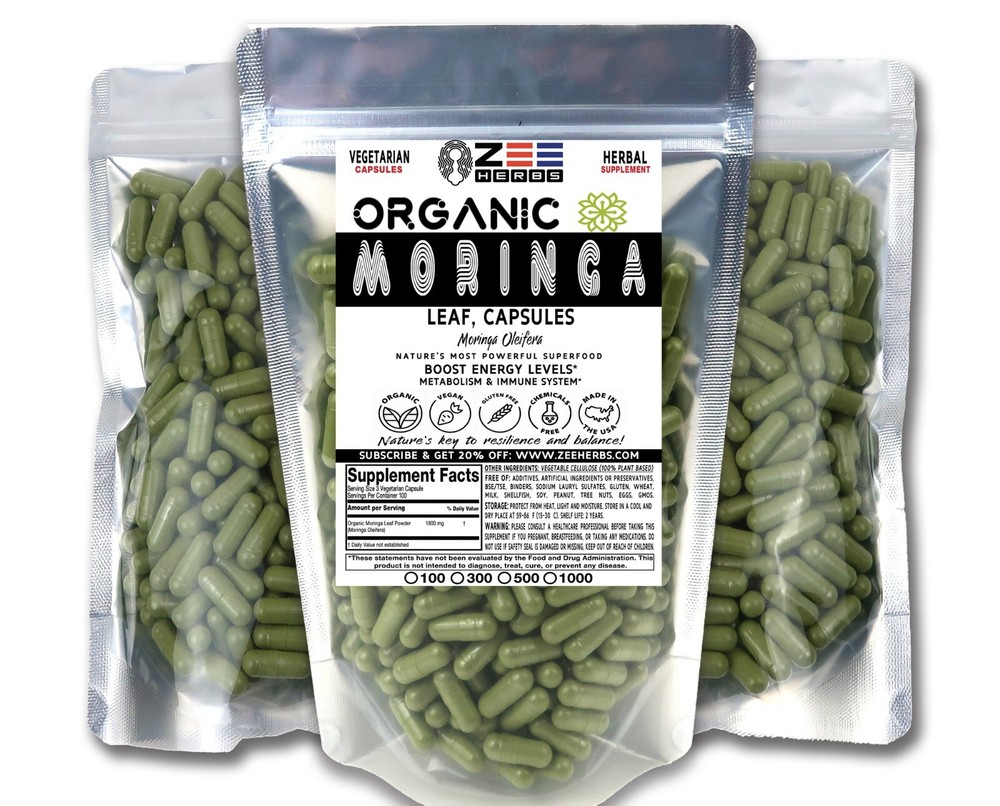 Organic Moringa Capsules – 1800mg Per Serving of Natural Pure Moringa Leaf