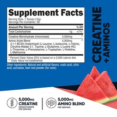 Creatine Monohydrate & BCAA Amino Blend – Watermelon Flavor, 30 Servings, Gluten