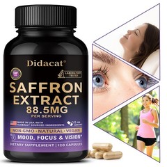 Saffron Supplements 88.5 mg 120 Capsules Improve Mood Vision Eye Health Focus