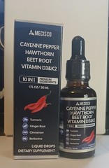Mecisco Cayenne Pepper Hawthorn Beet Root D3 K2 Liquid Drops 1 fl oz Supplement