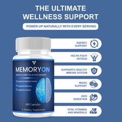(5 Pack) MemoryOn Brain Supplements, Memory On Premium Nootropic (300 Capsules)