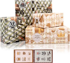 Father&rsquo;S Day Wrapping Paper, 6 Sheets Gift Wrapping Paper for Men Dad, Kraft Wra
