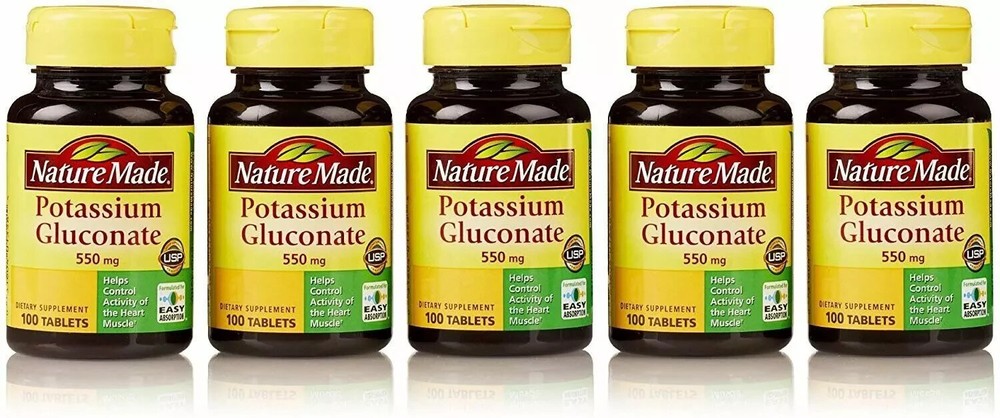 Nature Made Potassium Gluconate Nerve & Muscle Tablets 550mg 100 Count Pack of 5