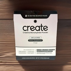 Create Creatine Monohydrate On-The-Go Sticks Unflavored 30 Ct. Exp 08/2027.