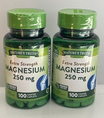 2 Nature&rsquo;s Truth Extra Strength Magnesium 250mg 100 Caplets each Exp 9/26