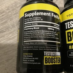 Total Vitamins Testosterone Booster Dietary Supplement 2 BOTTLES= 120 Capsules