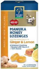 Manuka Health Manuka Honey Ginger & Lemon + Vit C 15 Lozenges 100% NATURAL