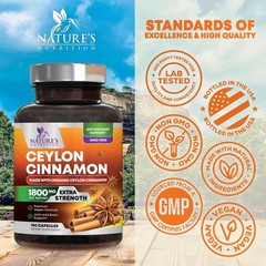 Organic Ceylon Cinnamon Capsules – Extra Strength 180 Count (Pack of 1)