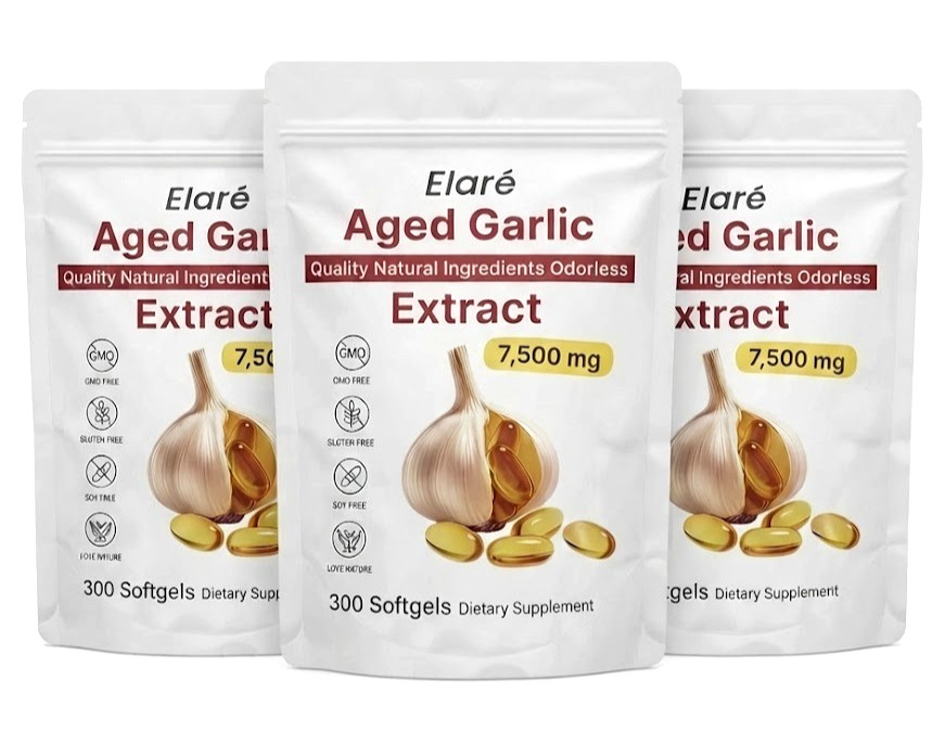 3 PACK Elare Aged Garlic Extract 900 SOFTGELS 7500mg Odorless Heart & Immune
