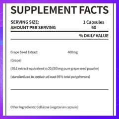 Grape Seed Extract 60 Veggie Capsules 400 mg 95% Polyphenols Antioxidant