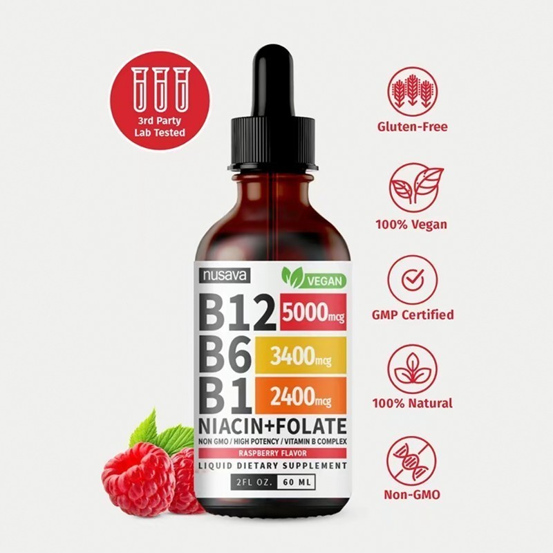 Vitamin B12 Liquid Supplement Dropswith B6, B1, Niacin & Folate -Edible Support