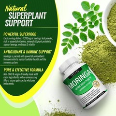 1200mg Pure Moringa Capsules – 90 Count: Support Immune & Gut Function+