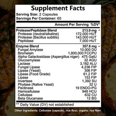 Digestive Enzymes Capsule Support Protein Carb Fiber Dairy Digestion 30-120 Pill