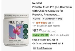 Needed Prenatal Multi Pro Multivitamin w/ Choline Capsules 240