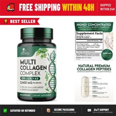 Multi Collagen Pills – Hydrolyzed Collagen Peptides – 60 Capsules
