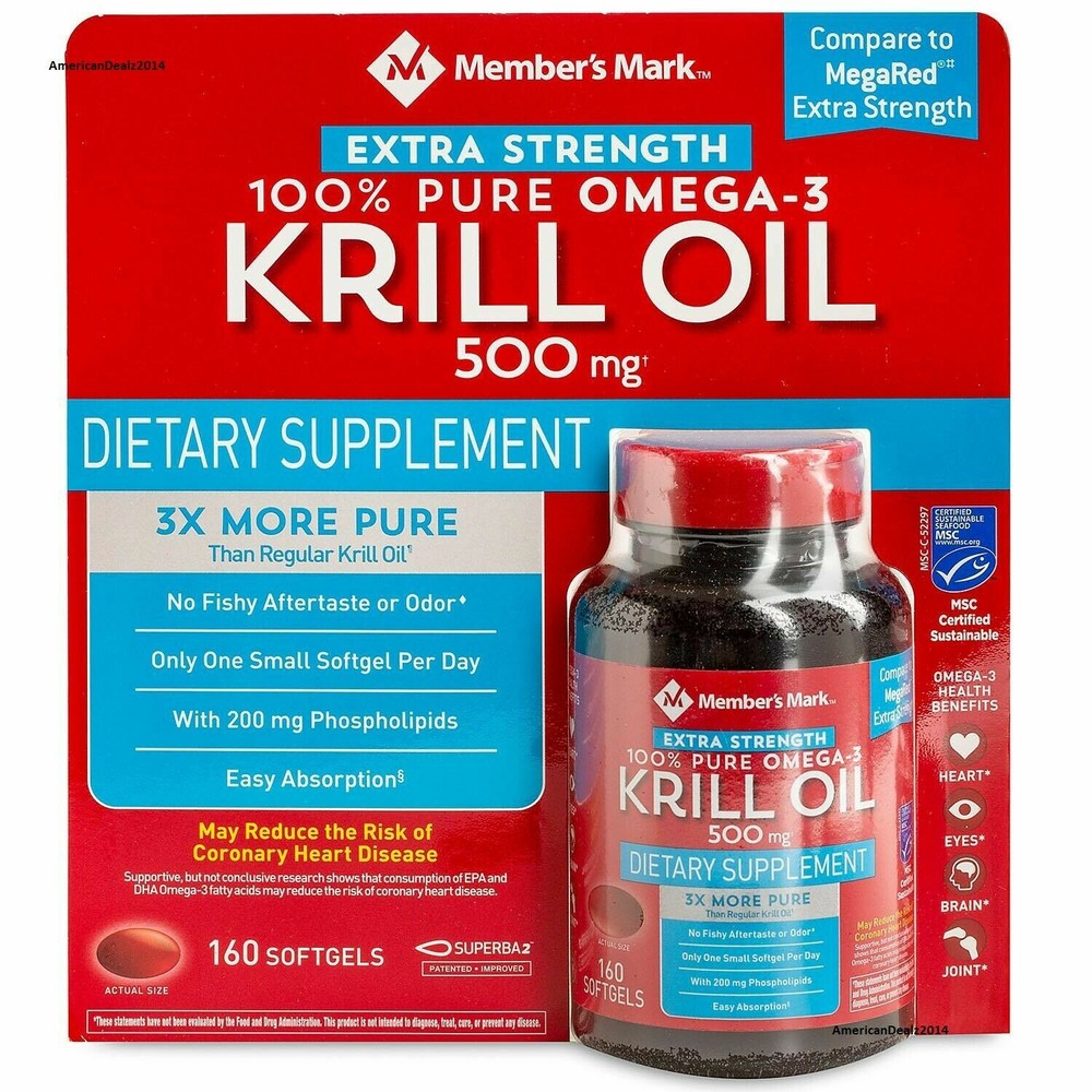Member’s Mark Extra-Strength 100% Pure Omega-3 Krill Oil, 500mg (160 ct.)