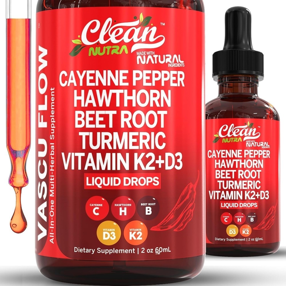 Cayenne Pepper Supplement Liquid Drops + Hawthorn Berry, Vitamin D3 K2