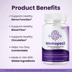 Memopezil Brain Memory Support Supplement Capsules Nootropic 2 Pack 120Ct