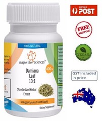 Damiana Leaf (Turnera Diffusa) 10:1 Extract Capsules – 400mg – AU Stock