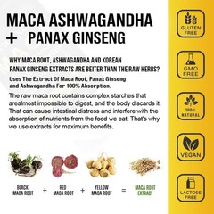 Maca Root with Ashwagandh – 2X Potency Natural Energy Booster 30/60/120 Caps