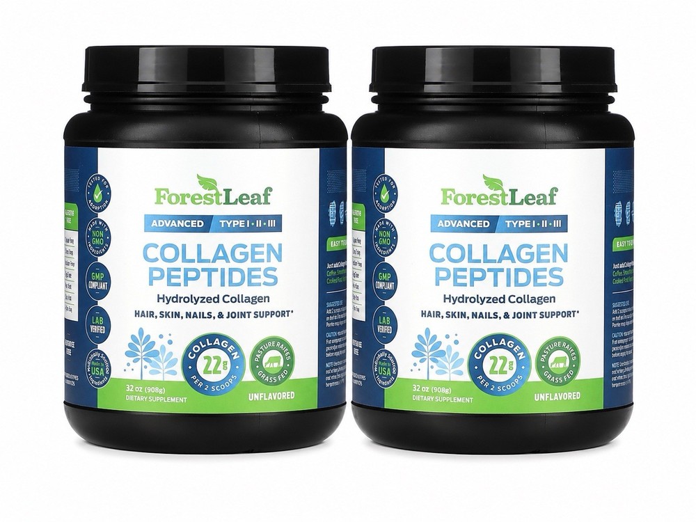2 Forest Leaf Hydrolyzed Collagen Peptides Powder Unflavored Protein Powder 32oz