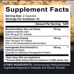 Maca Root with Ashwagandh – 2X Potency Natural Energy Booster 30/60/120 Caps
