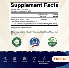 Vitamatic Astragalus Capsules 5000mg Supplement – 200 Count
