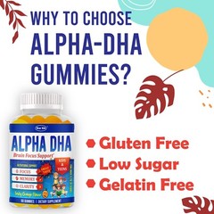 Brain Booster Memory Supplement Focus Gummies for Kids & Teens, Omega 3 & DHA 60