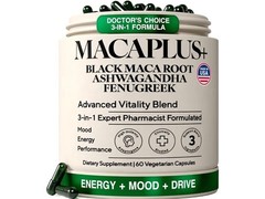 MACAPLUS+ Black Maca Root Ashwagandha Fenugreek Supplement 60 Veg Capsules