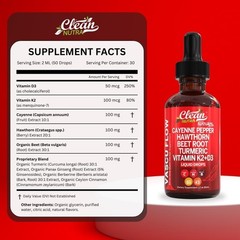 Cayenne Pepper Supplement Liquid Drops + Hawthorn Berry Vitamin D3 K2，Turmeric