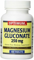 Optimum Magnesium Gluconate Tablets Gluten-Free Dietary Supplement 250mg 100 Ct