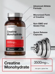 Creatine Monohydrate Capsules | 3500mg | 300 Count | Non-GMO | by Horbaach