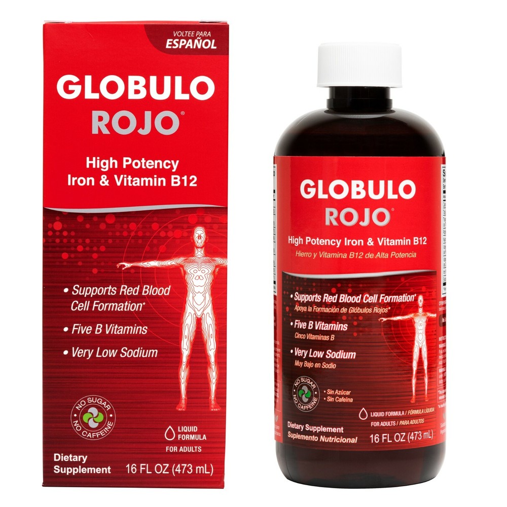 Globulo Rojo Liquid Dietary Supplement, B Vitamins and Iron 16 FL OZ B.B. 01/26