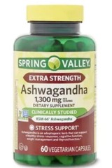 3pk Spring Valley Extra Strength Ashwagandha Dietary Supplement, 1300 mg, 60 Ct